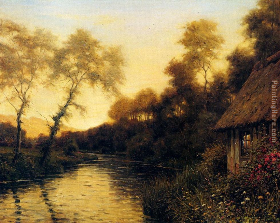 A French River Landscape At Sunset painting - Louis Aston Knight A French River Landscape At Sunset art painting